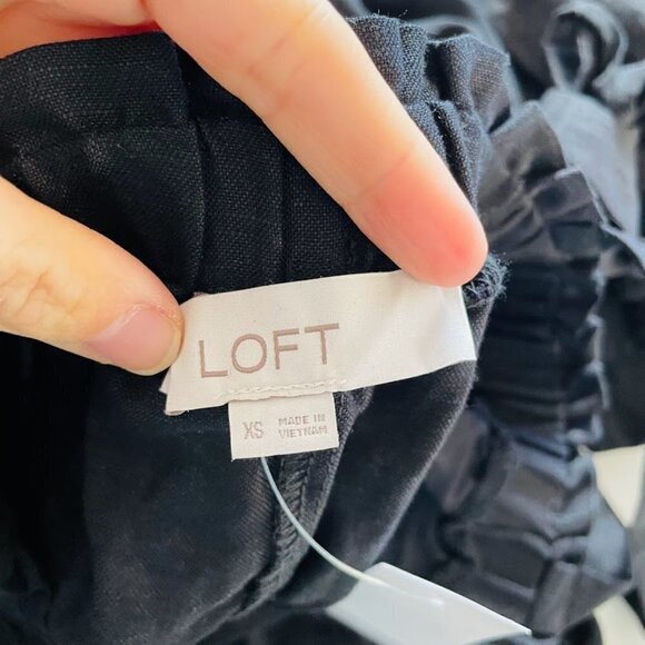 NWT Ann Taylor LOFT Jumpsuit Romper Black Linen Square Neck Ruffle Wide Leg XS - Picture 10 of 13